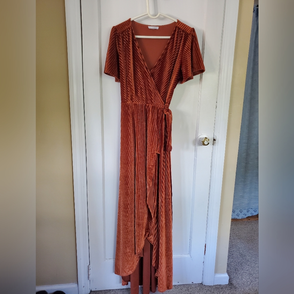 Baltic Born Rust Velvet Maxi Wrap Dress